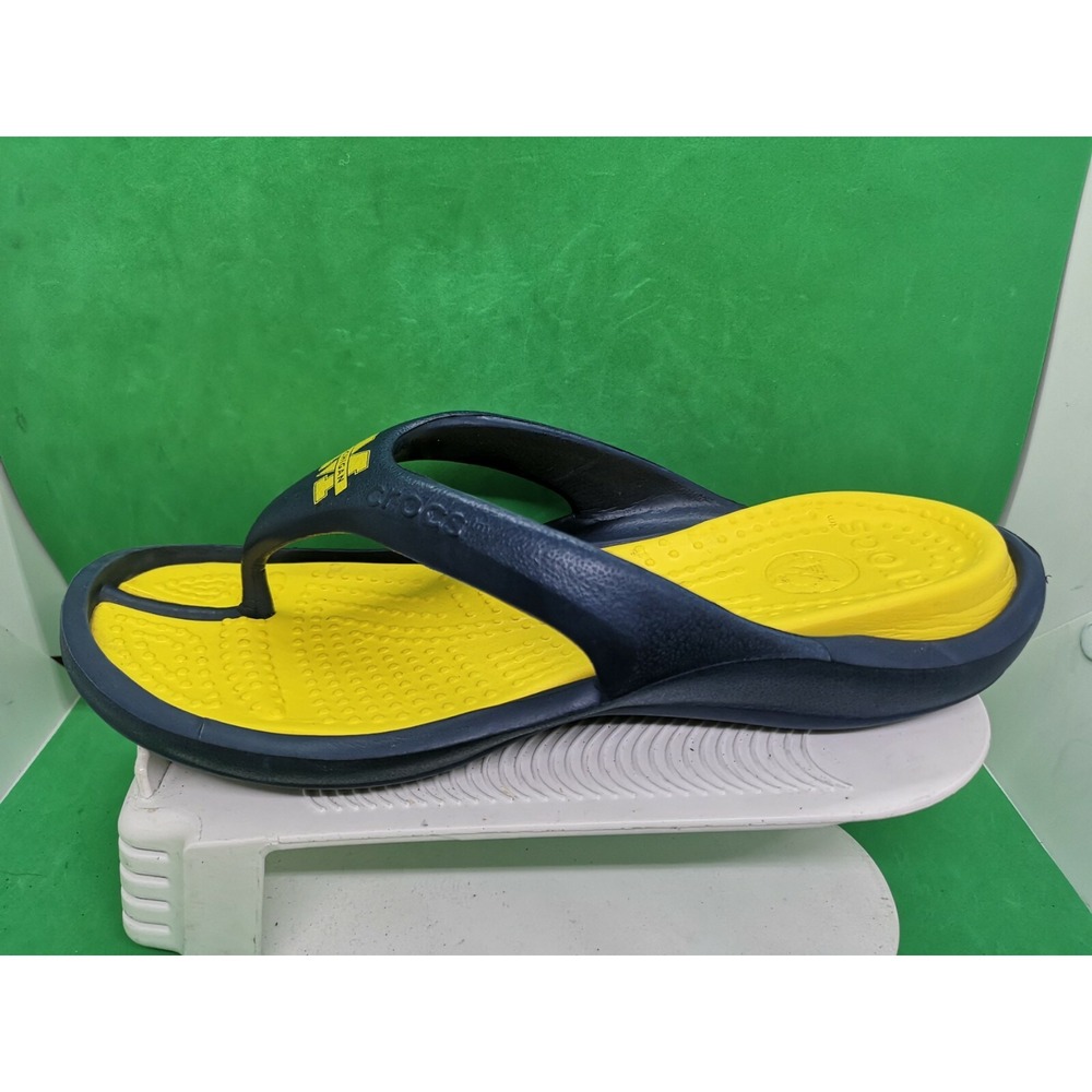 Crocs Modi Michigan Flip Sandals Super Cushy Blue Yellow Size 10 - Picture 3 of 11